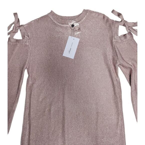 Lovers + Friends Pink Dress Sweater Ezra Tie Metallic Cold Shoulder Mini New XS - Picture 4 of 10